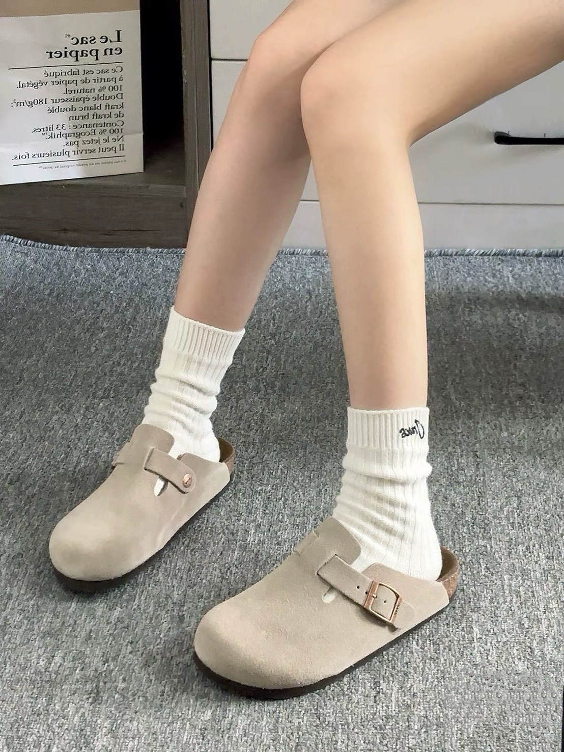 【現貨出清】JEEP 吉普 勃肯鞋 2026新款 拖鞋 懶人鞋 麂皮 白灰色 男女鞋 43碼 27cm