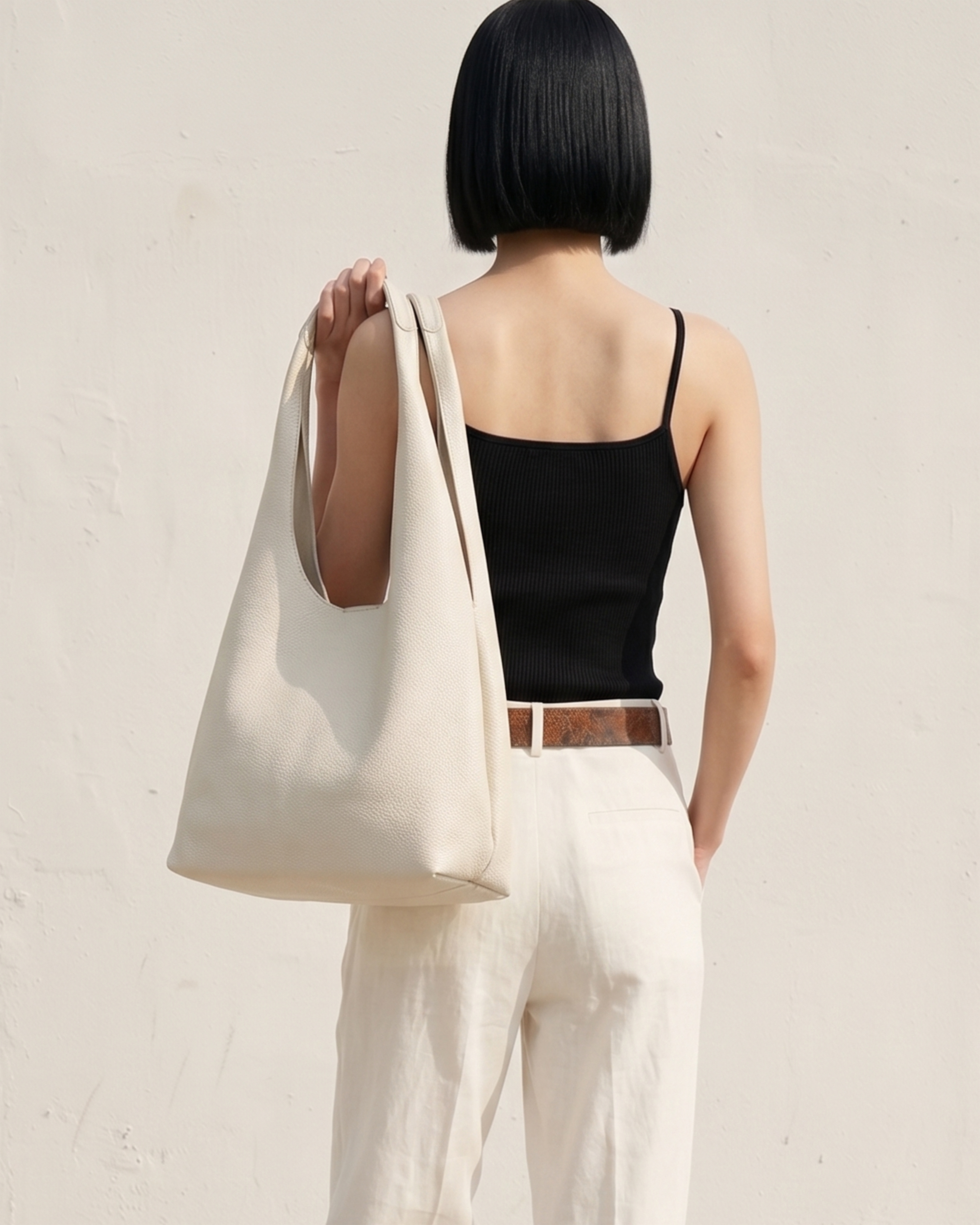 Fairy 素面簡約肩背包 米白