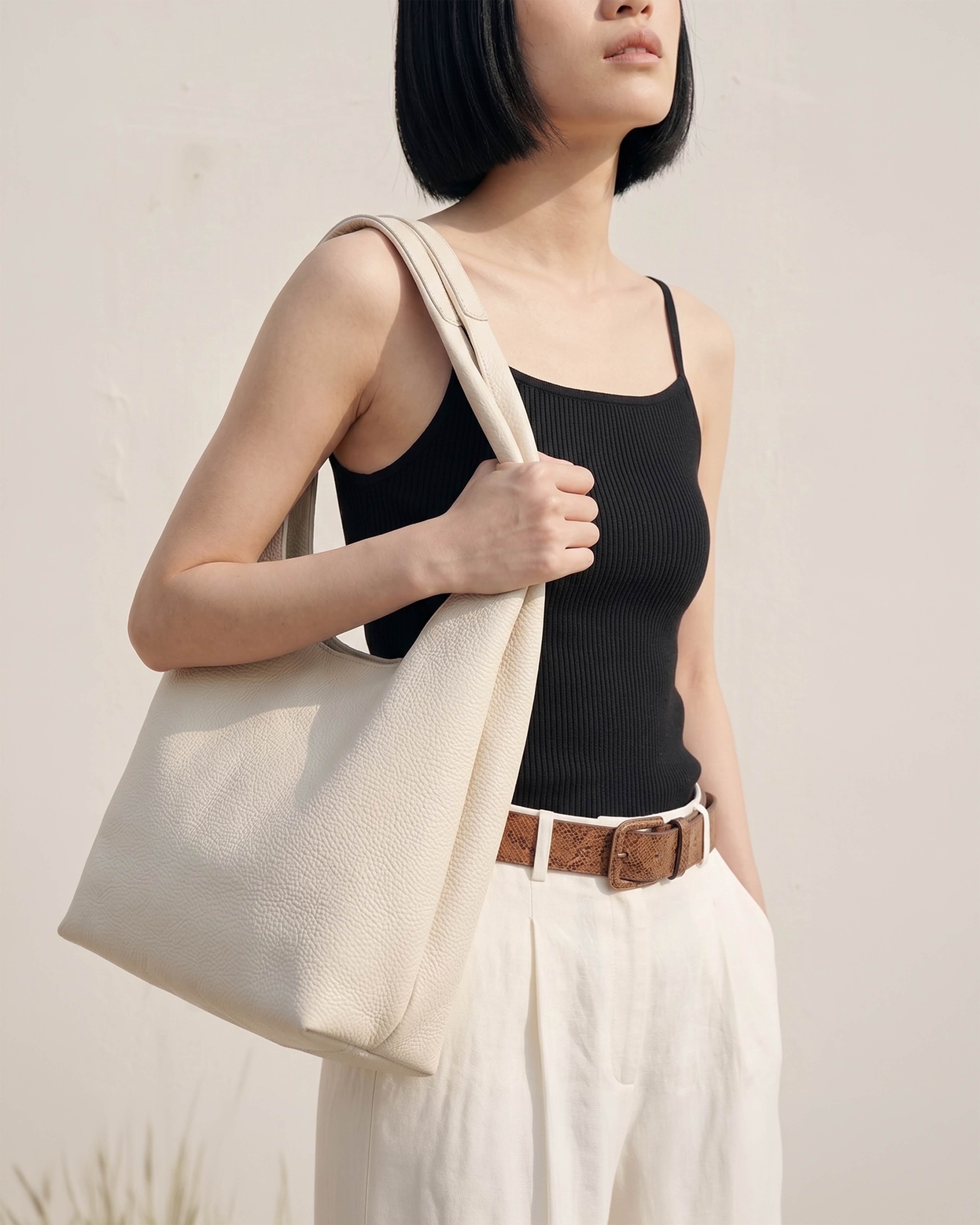 Fairy 素面簡約肩背包 米白