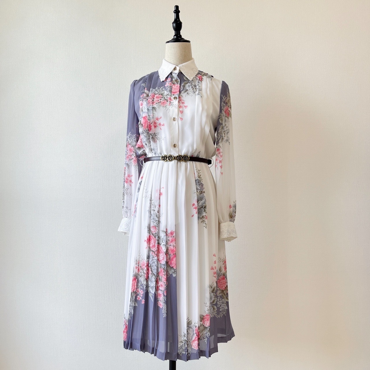 日本製丁香色漸層花卉連身裙