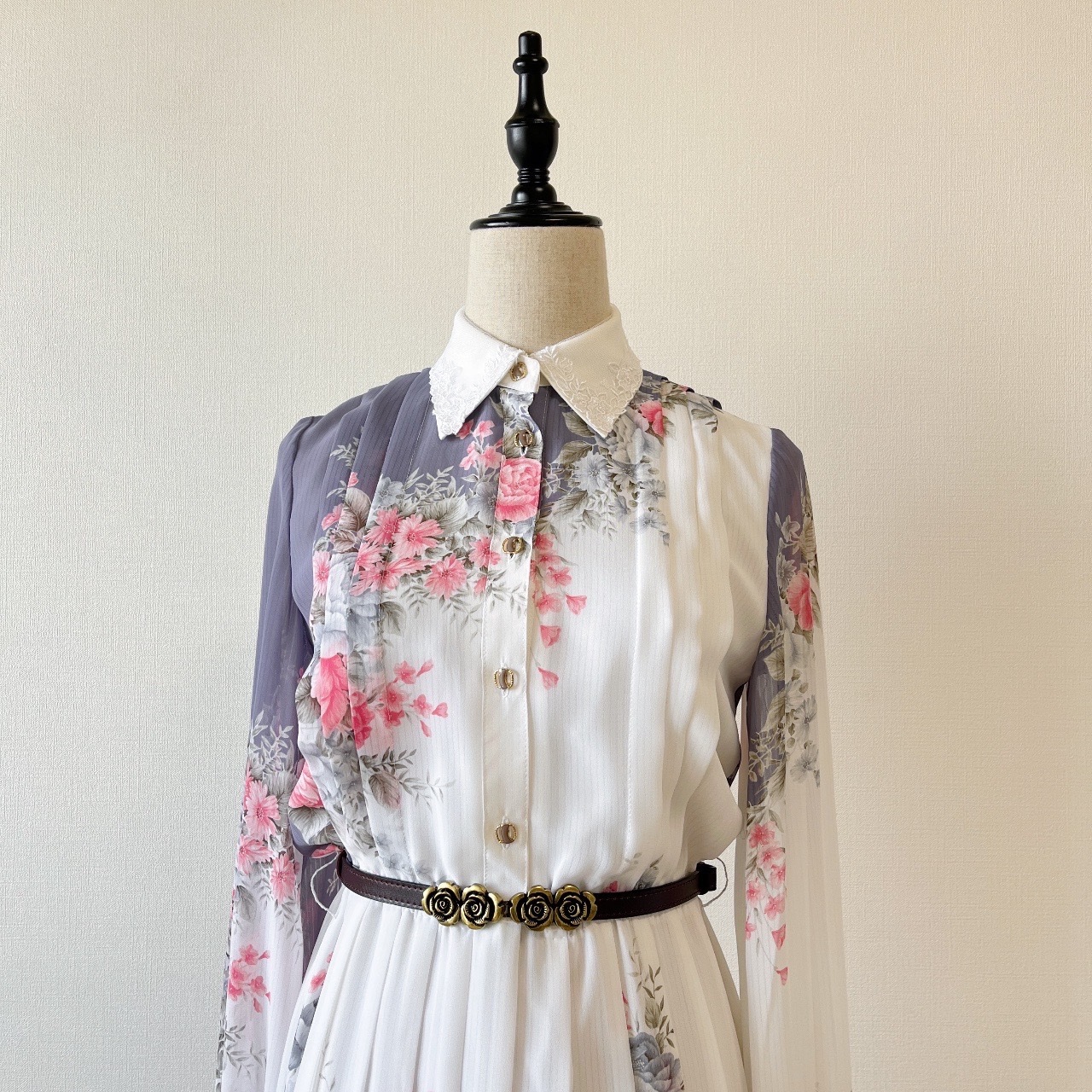 日本製丁香色漸層花卉連身裙