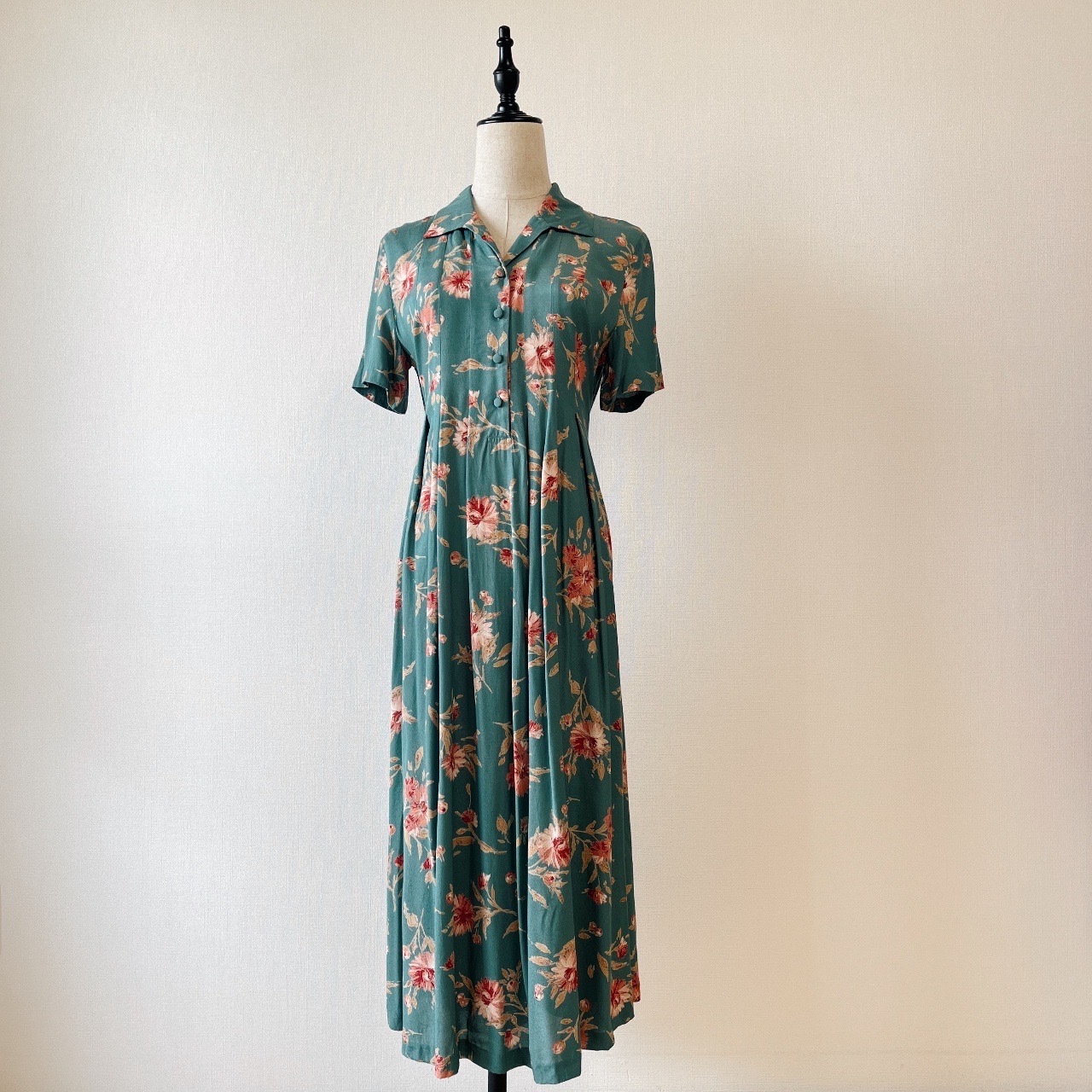 Laura Ashley英國製湖水綠色古著花卉連身裙