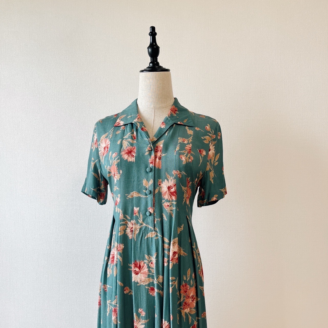 Laura Ashley英國製湖水綠色古著花卉連身裙