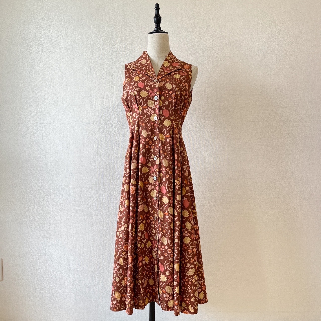 Laura Ashley日本製棕紅色古著花卉背心連身裙