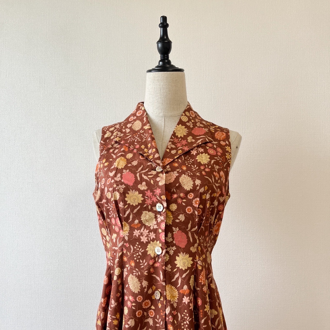 Laura Ashley日本製棕紅色古著花卉背心連身裙