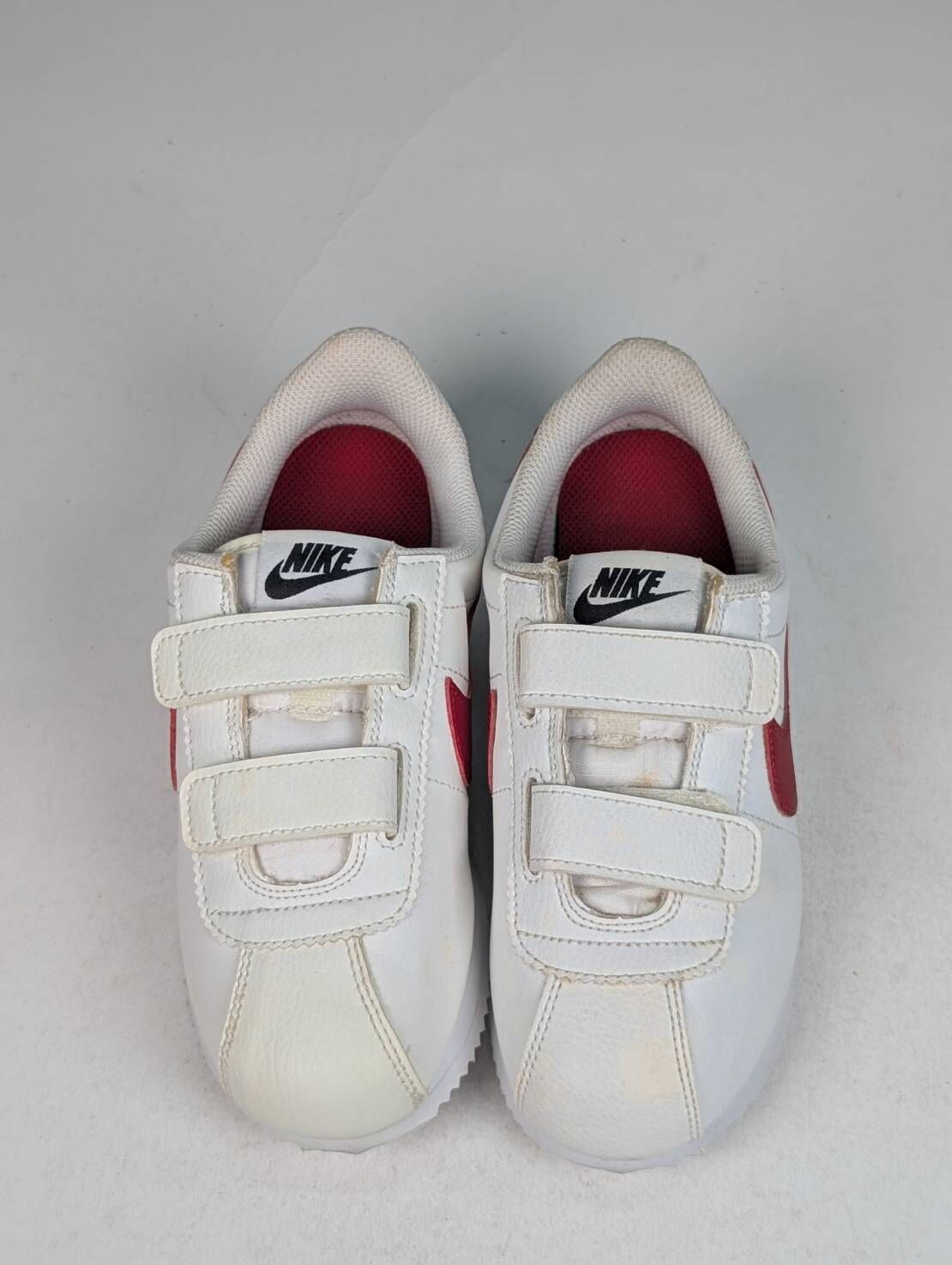 微瑕疵-左右腳鞋面色差泛黃左腳鞋舌髒汙 904767-103 1Y NIKE CORTEZ BASIC TDV 中童 阿甘 紅藍 魔鬼氈