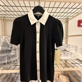[S] KARL LAGERFELD BLACK PARIS WOMEN SHORT SLEEVE BUTTON FRONT TOP, L6TH7A25-BLK (SKL1601)