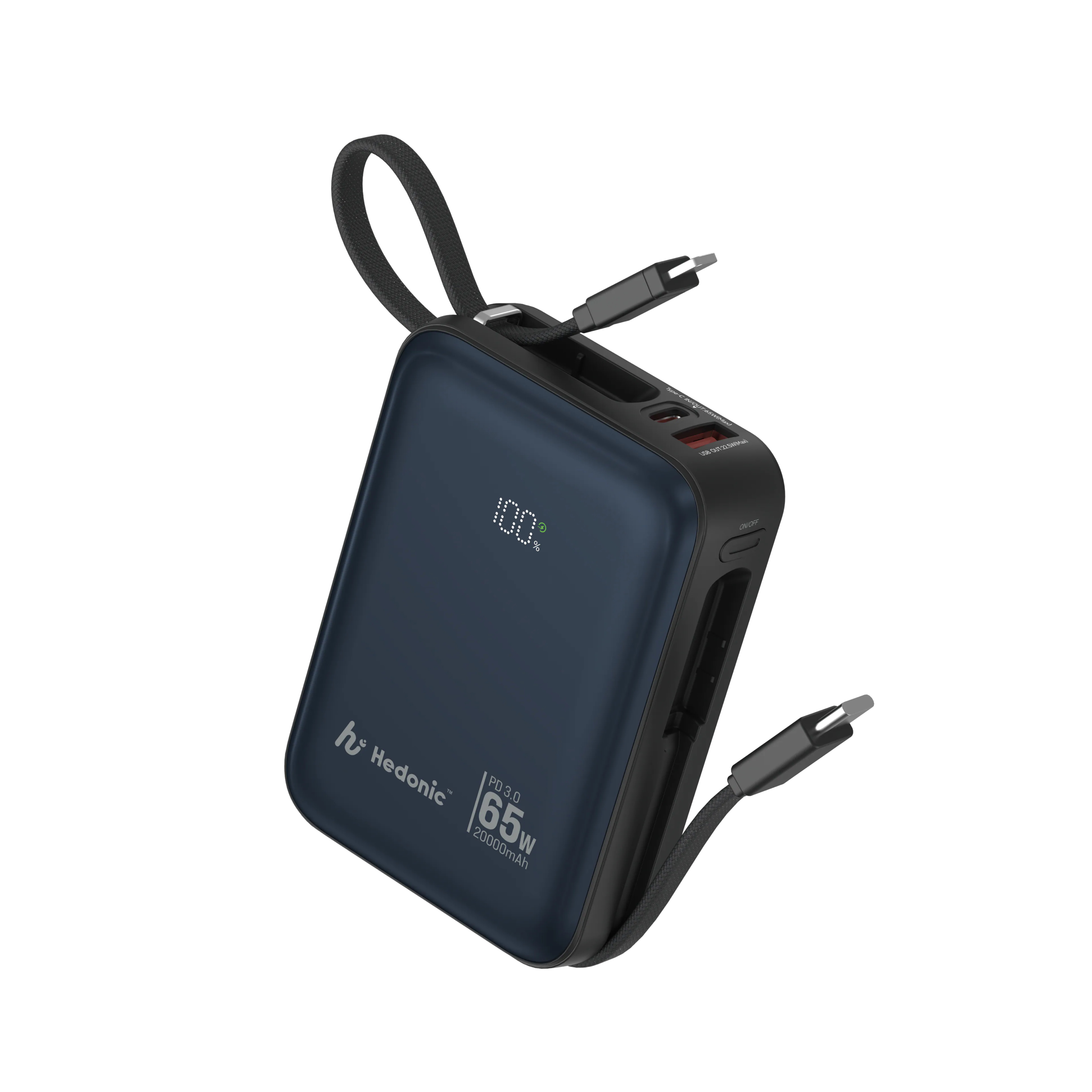 Hedonic 20000mAh 65W PD 3.0 內建充電線 Lightning 及 USB-C 外置充電器 (CCC 認證可追溯二維碼)