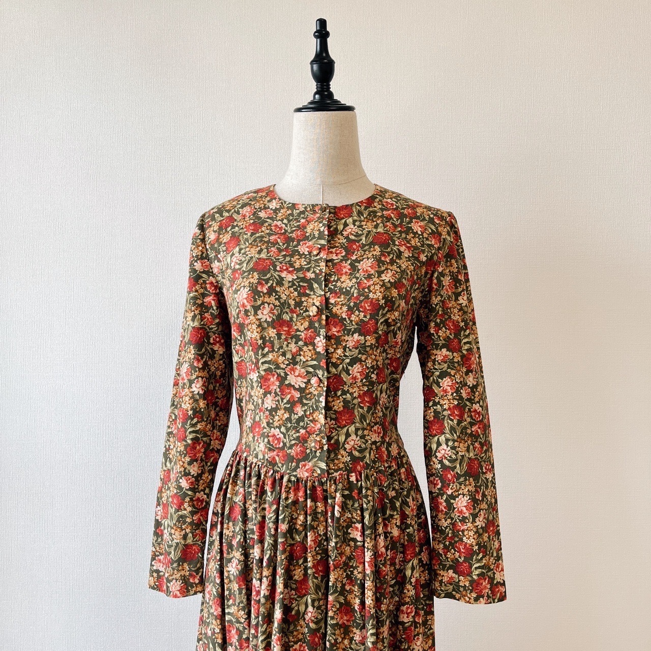 Laura Ashley英國製墨綠色古著花卉連身裙