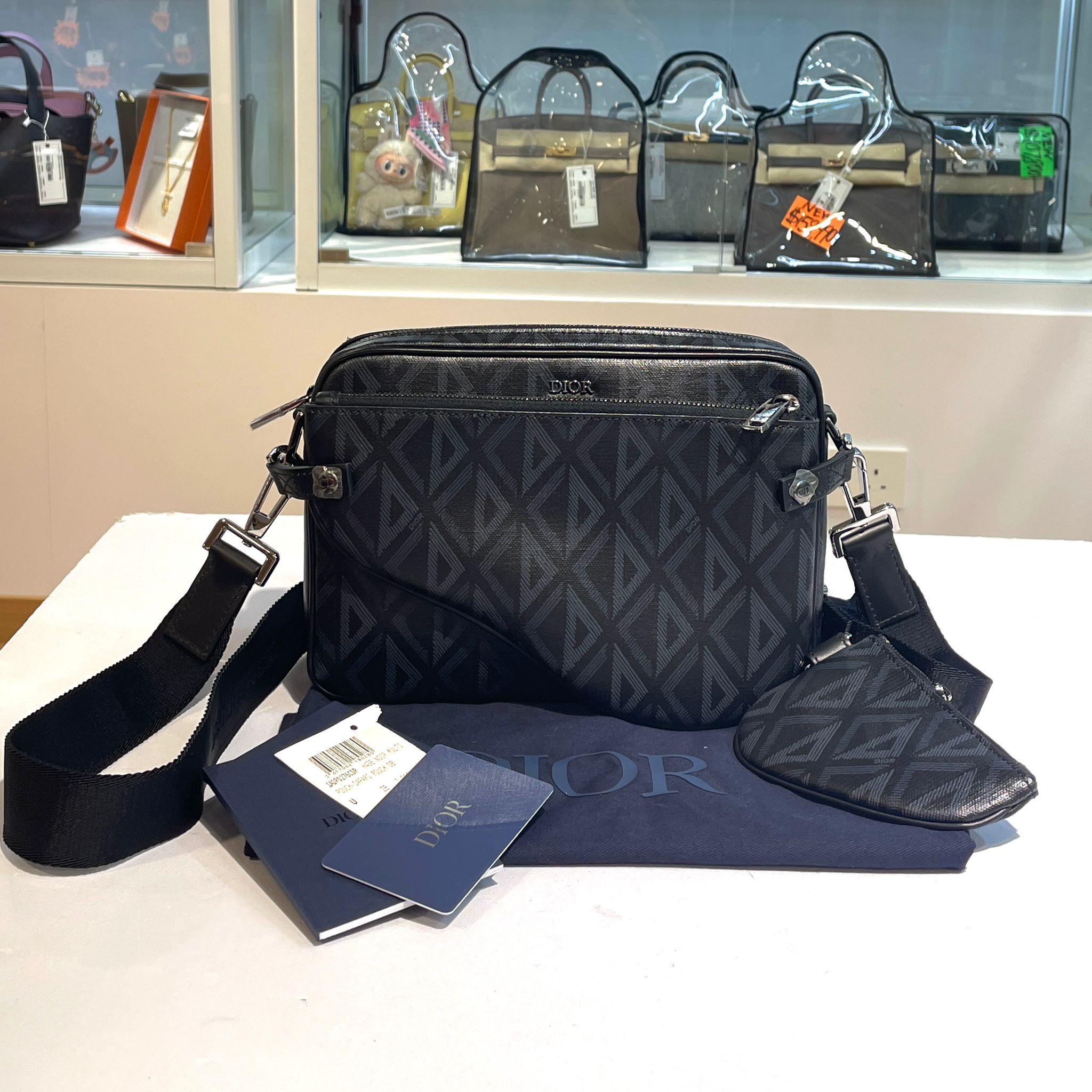 全新DIOR男士相機包 SADDLE TRIPLE POUCH 黑灰色牛皮拼帆布 1ADP0276CDP #BRAND NEW #香榭站正品