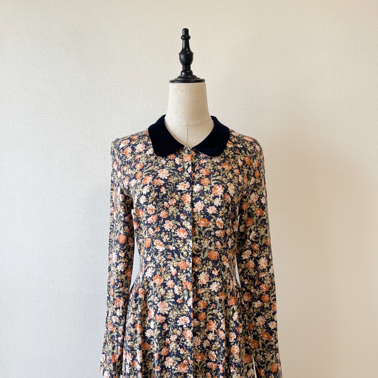 Laura Ashley英國製絲絨領古著花卉連身裙