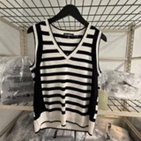 [S] KARL LAGERFELD SOFT WHITE/BLACK STRIPED V-NECK SWEATER, L6TSSB77-S8W (SKL1609)