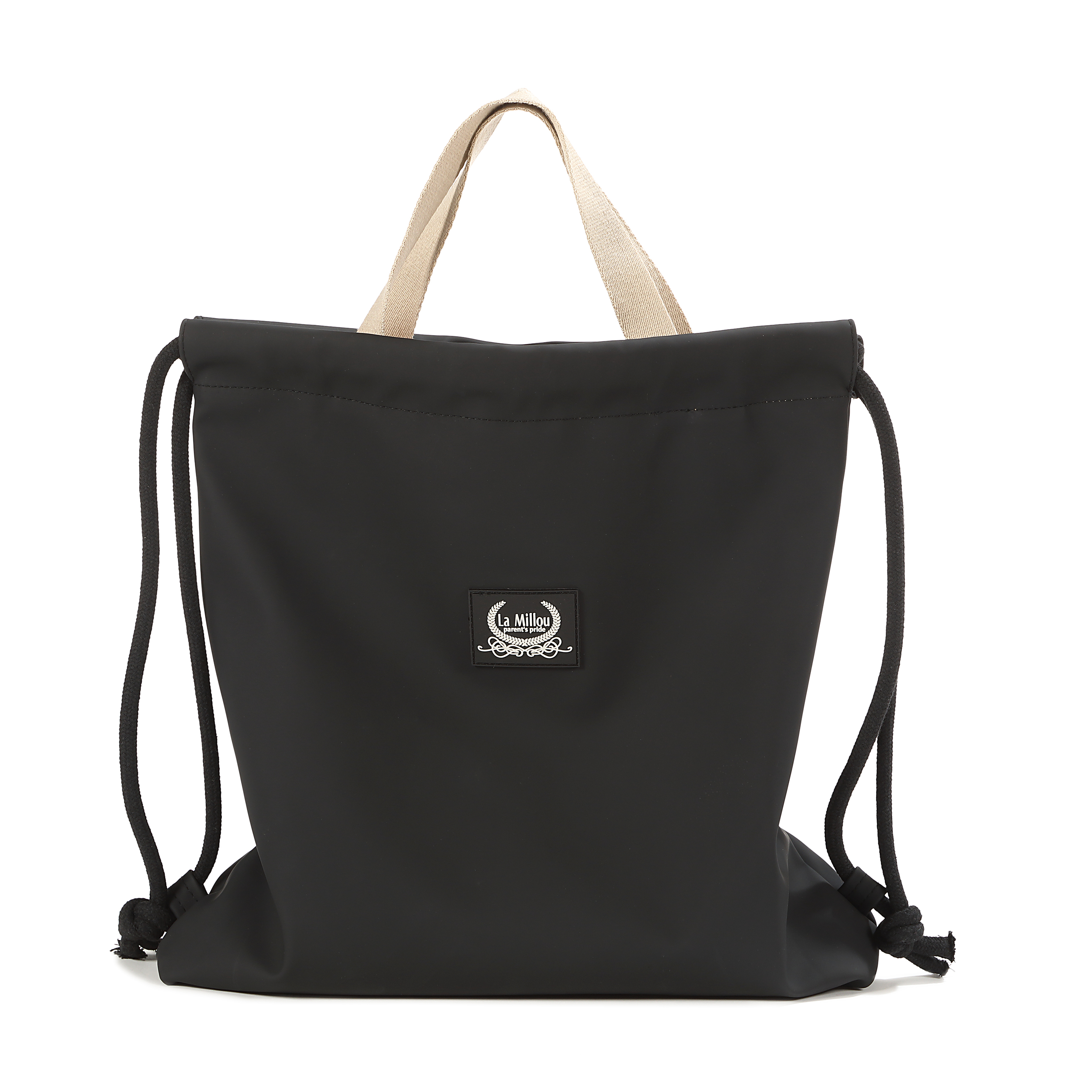 La Millou波蘭 RUBBER 防水質感‧休閒束口後背包/推車掛包｜輕奢黑