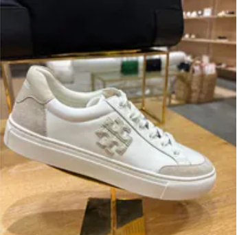 [S] TORY BURCH TORY BURCH COLOR BLOCK SNEAKERS, SNOW WHITE/CALCARE/RICE PAPER, 161131-100 (STB752)