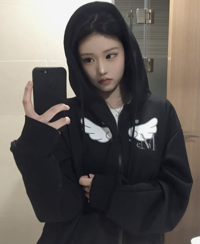 韓國🇰🇷連線 MUCENT 天使翅膀拉鍊連帽衫 寬鬆 連帽衫 帽T 外套 連帽外套 黑色 灰色 (任買兩件711免運)/預購