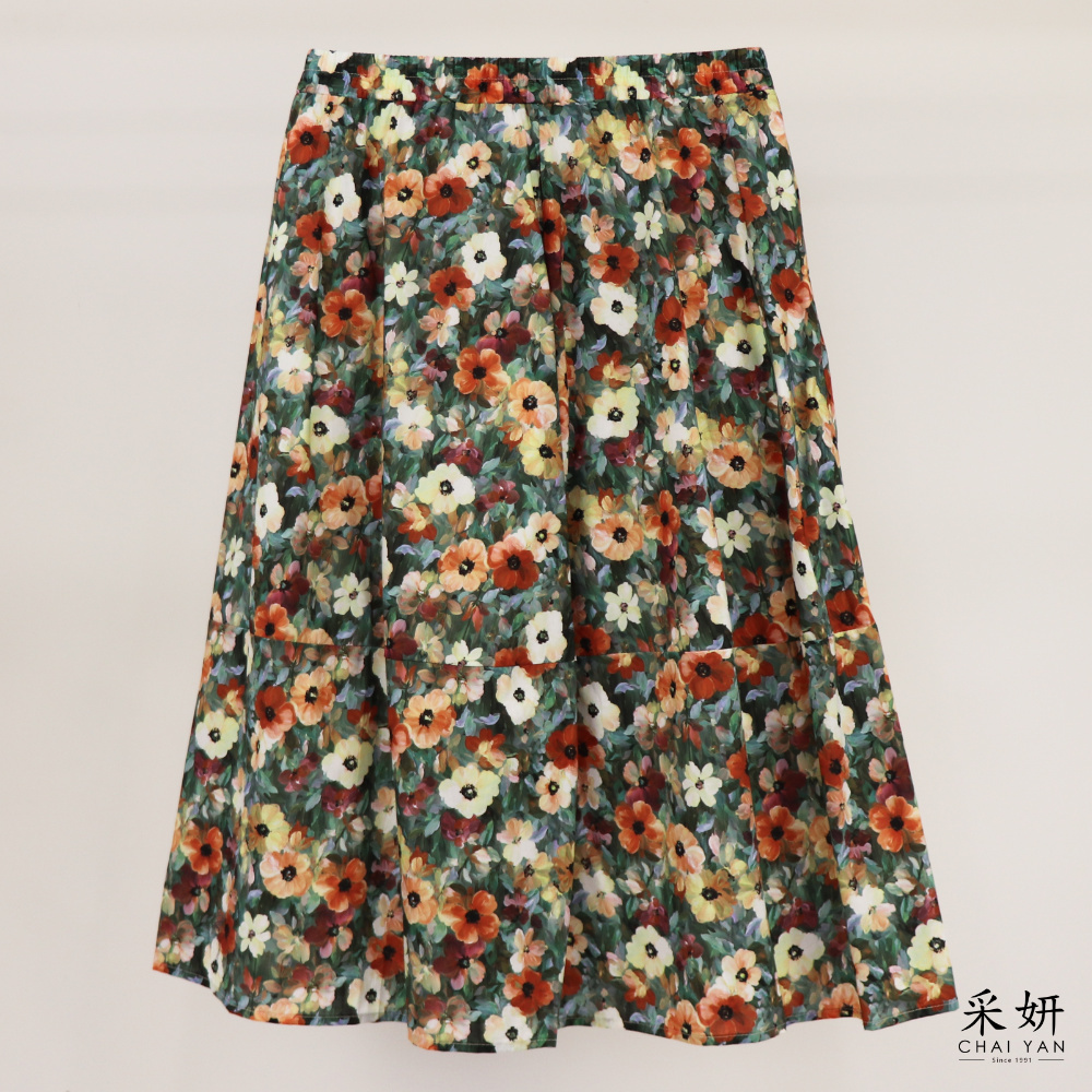 油畫花朵中長裙