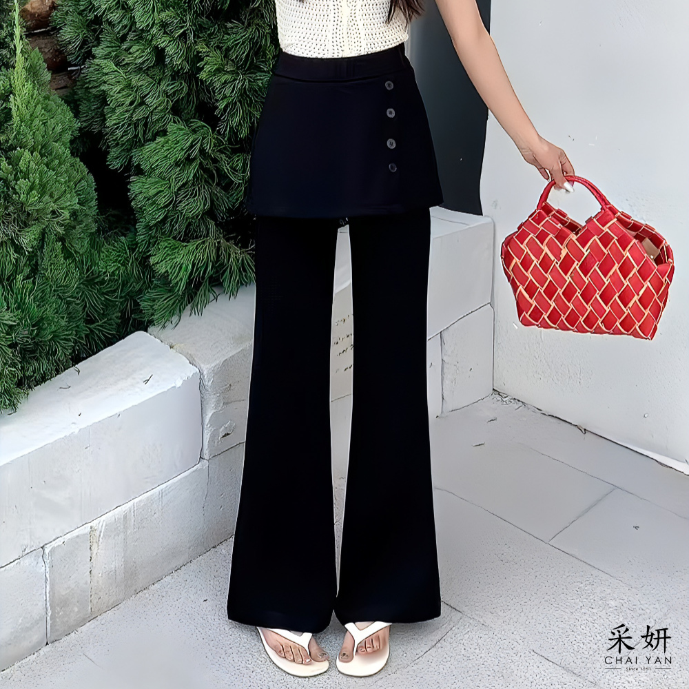 假兩件短裙喇叭長褲