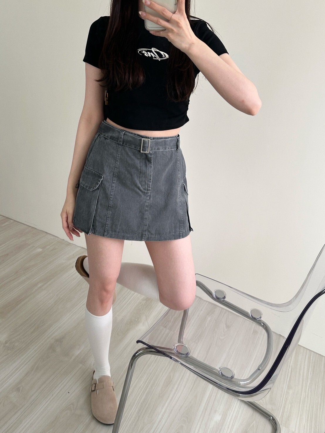 少女心小口袋牛仔短裙