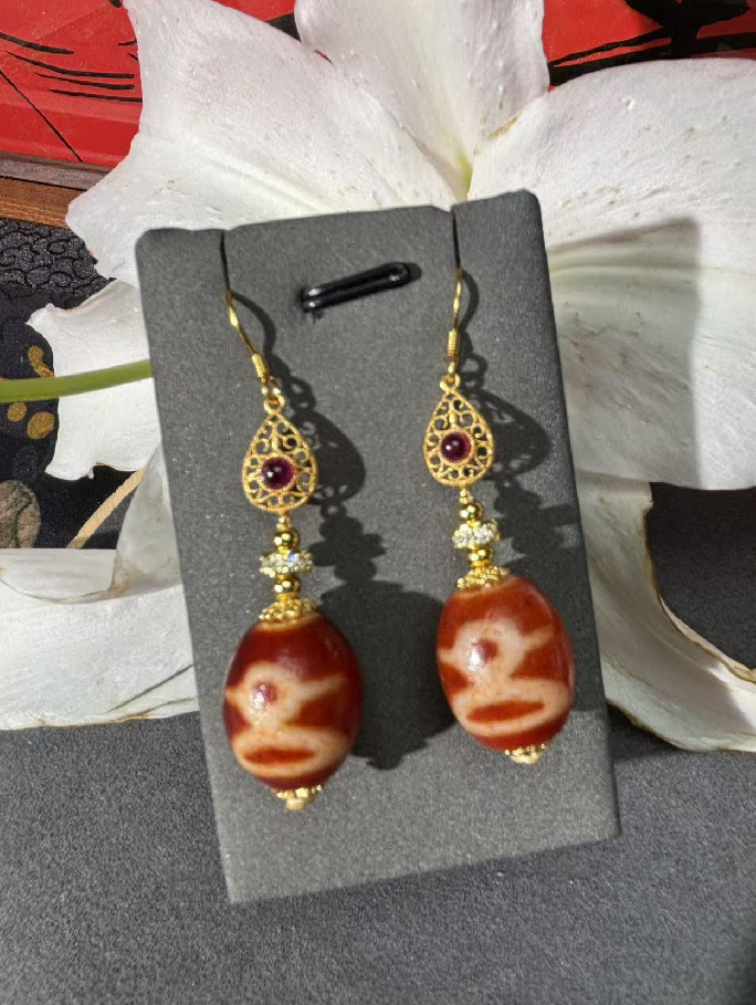 SK153 老紅肉達洛財神耳環 (C55) **連盒