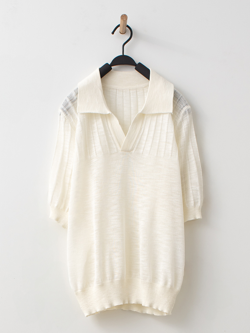 日系慵懶風開襟V領透織竹節感針織上衣