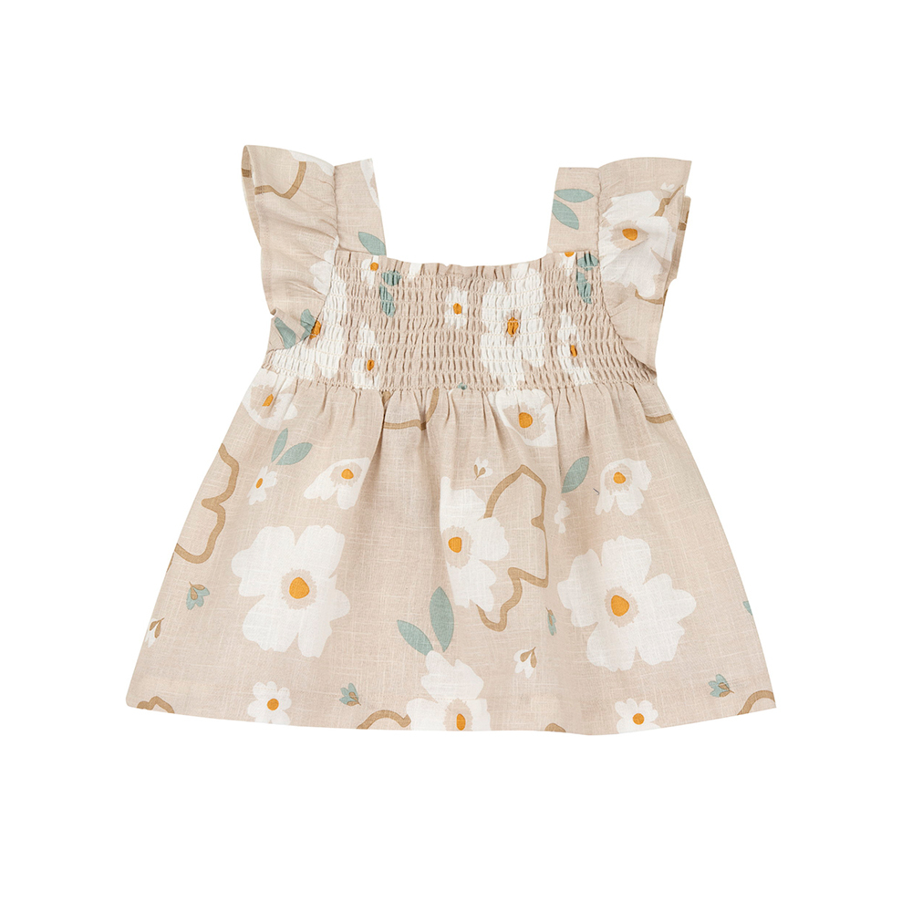 浪漫花都-剪接荷葉袖車縐娃娃裝上衣