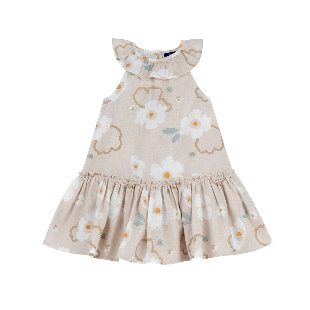 浪漫花都-滿版花朵荷葉領背心洋裝