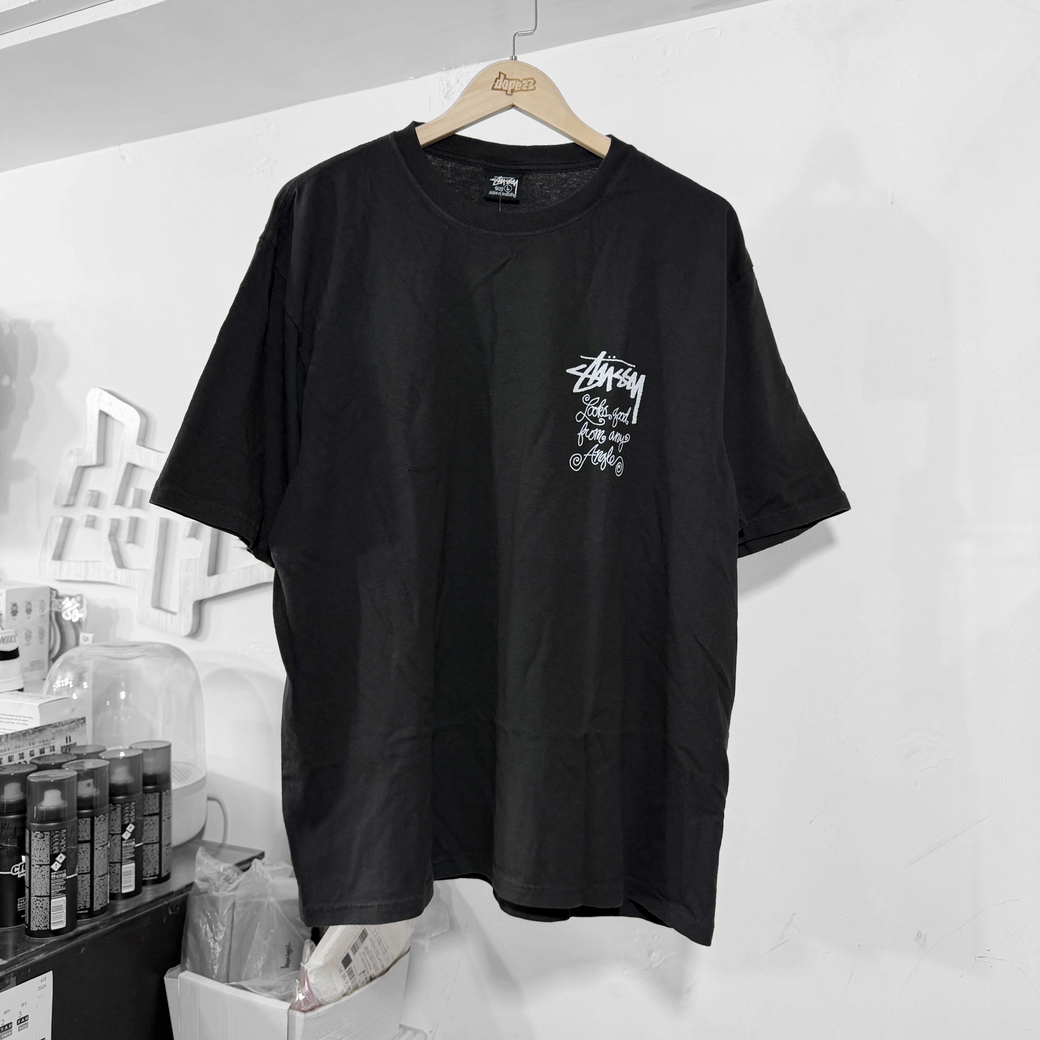 STUSSY ANY ANGLE TEE PIGMENT DYED BLACK 洗水黑色