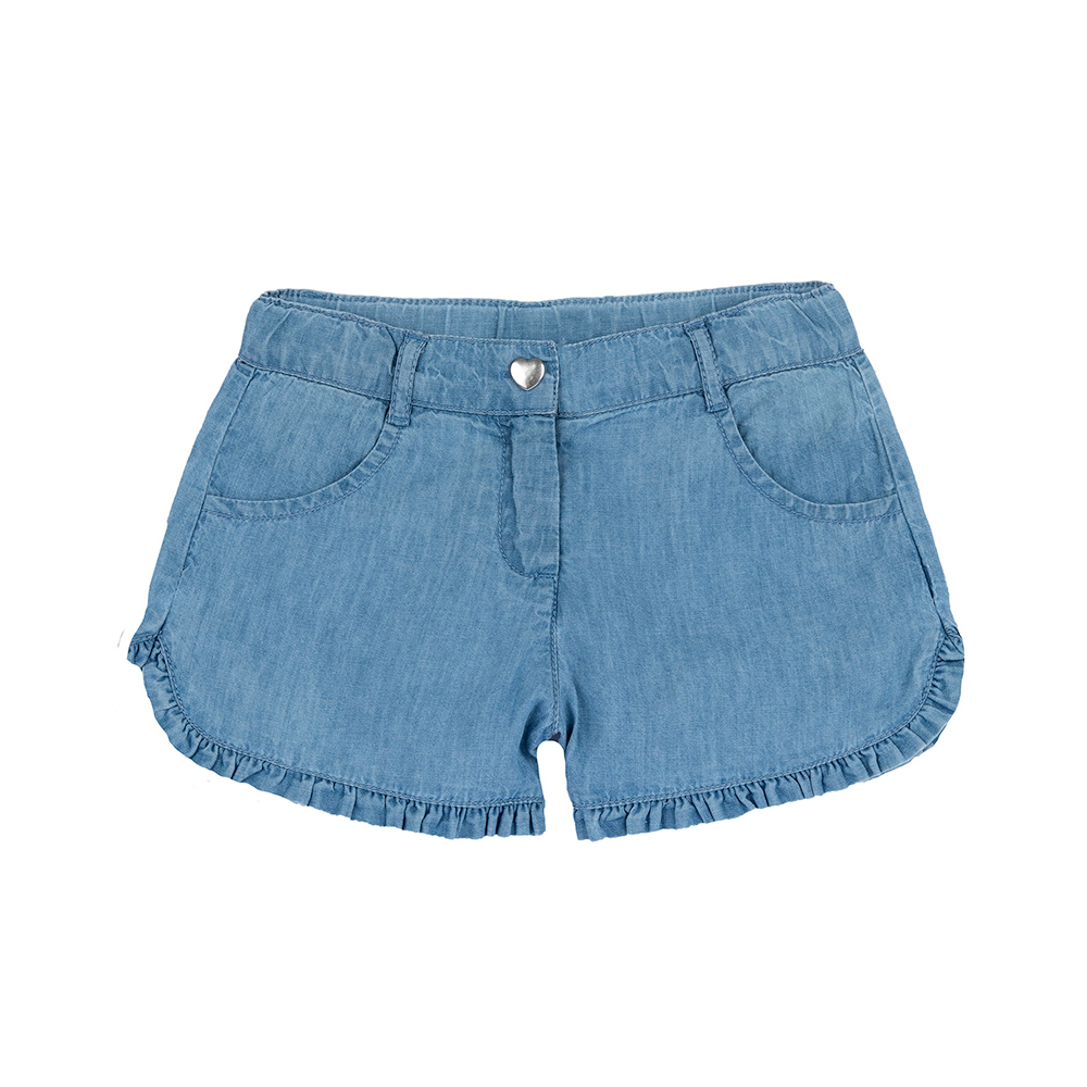 浪漫花都-荷葉邊輕薄牛仔短褲