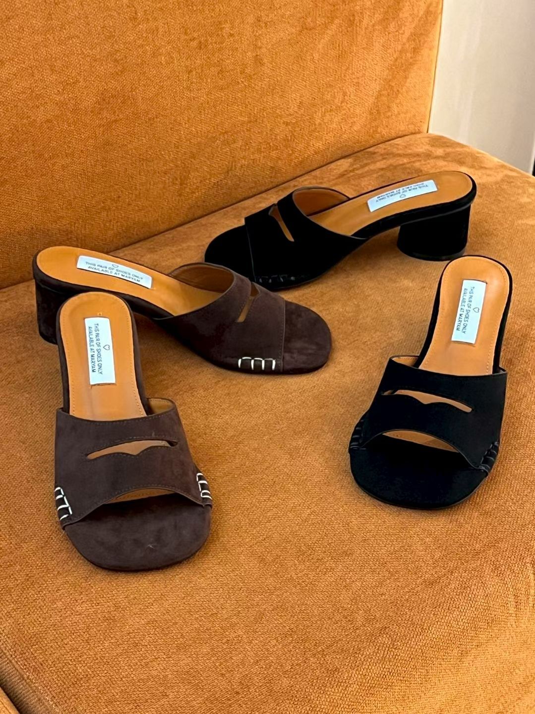 SH6121 麂皮銀扣高跟拖鞋 *足碼*