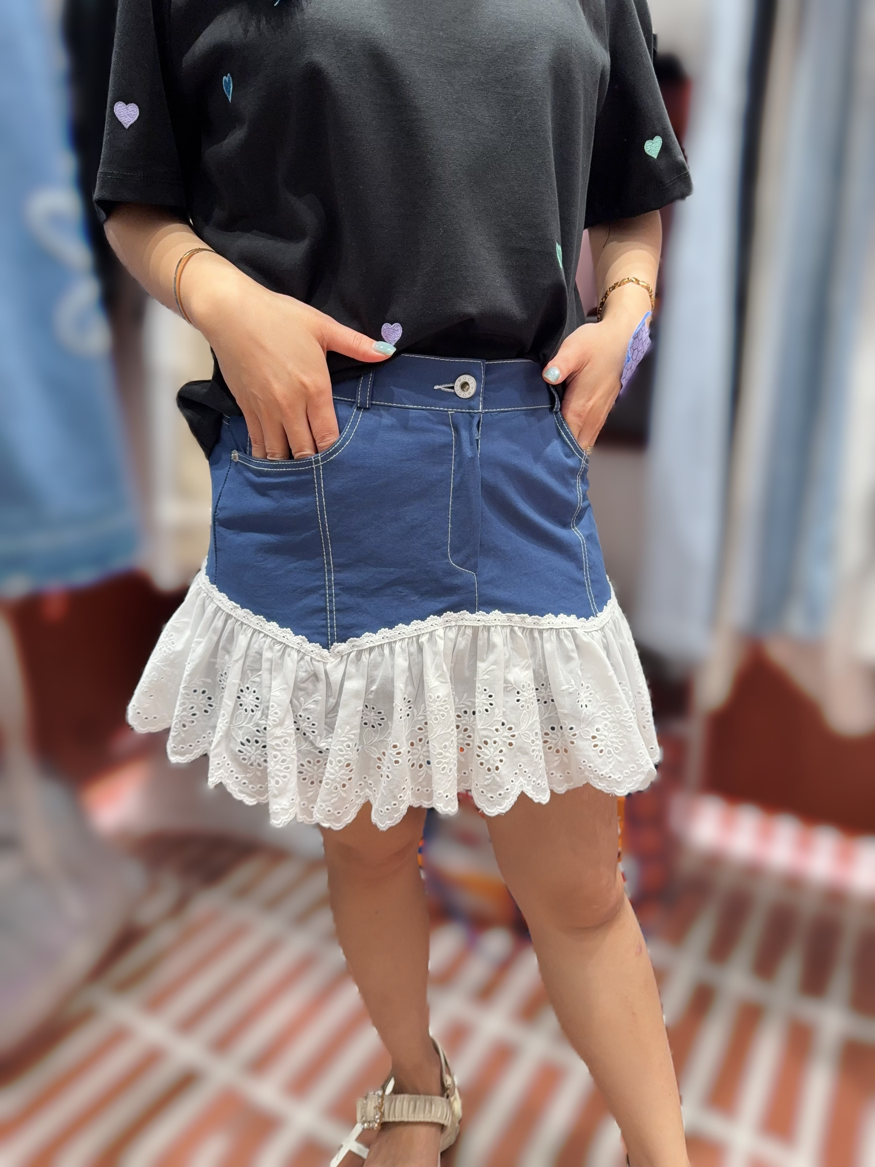 IL48  lace牛仔褲  S:腰25 -33   HIP39 -46   長13.5   /M:腰 26.5 - 34.5   HIP40.5 -47.5  長13.5   /L:腰28 -36  HIP41 -49  長13.5   $499 (一口價)