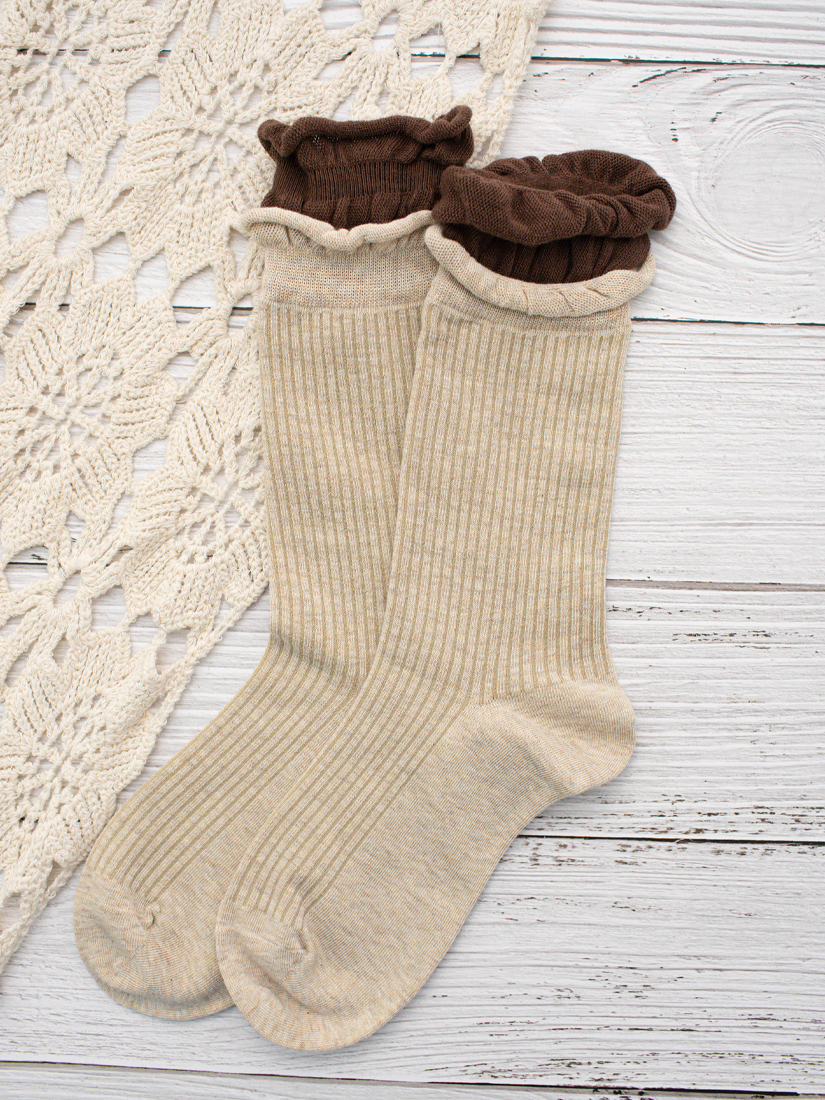 雙層堆堆羅紋中筒襪