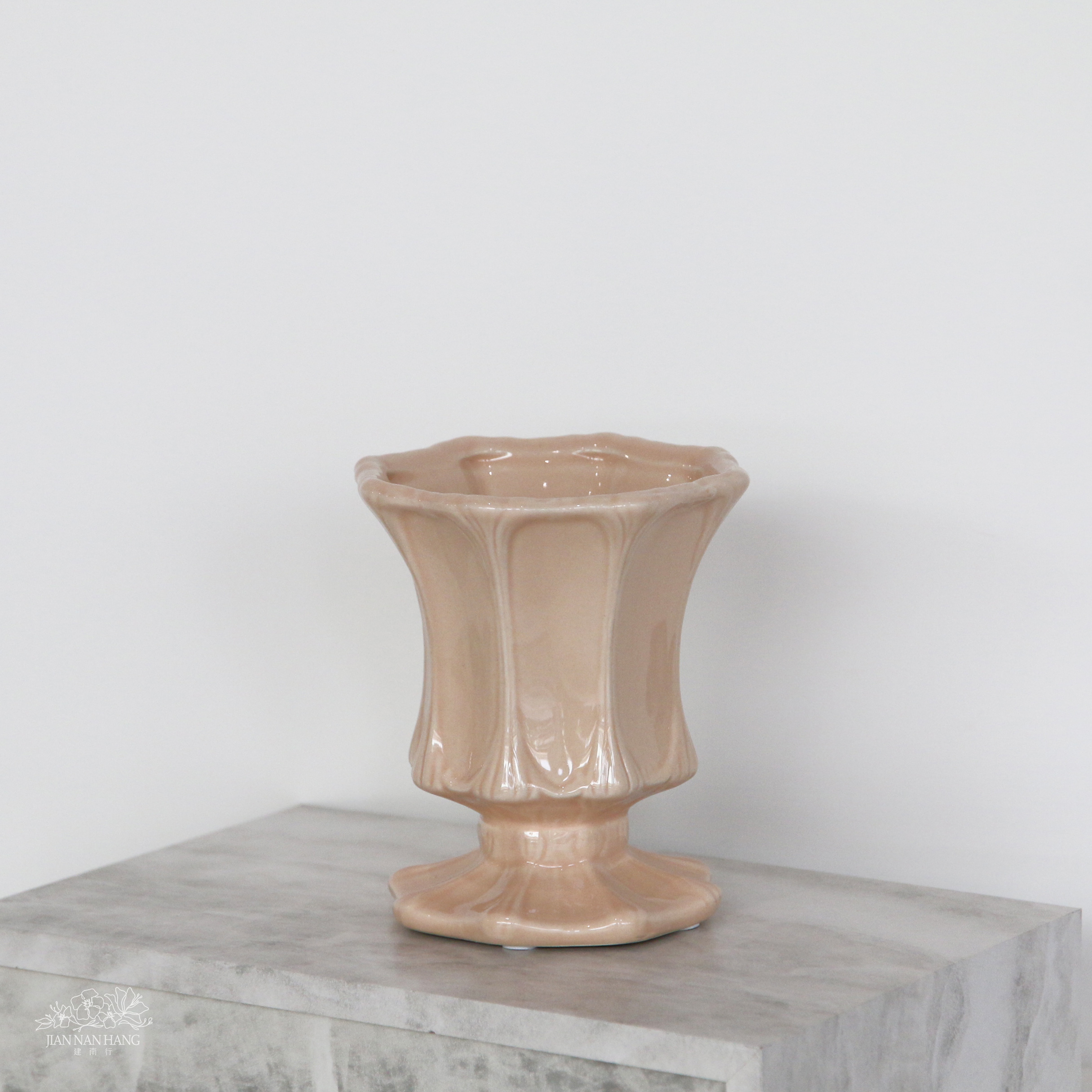 陶瓷花器 多邊造型陶瓷杯 小 粉橘