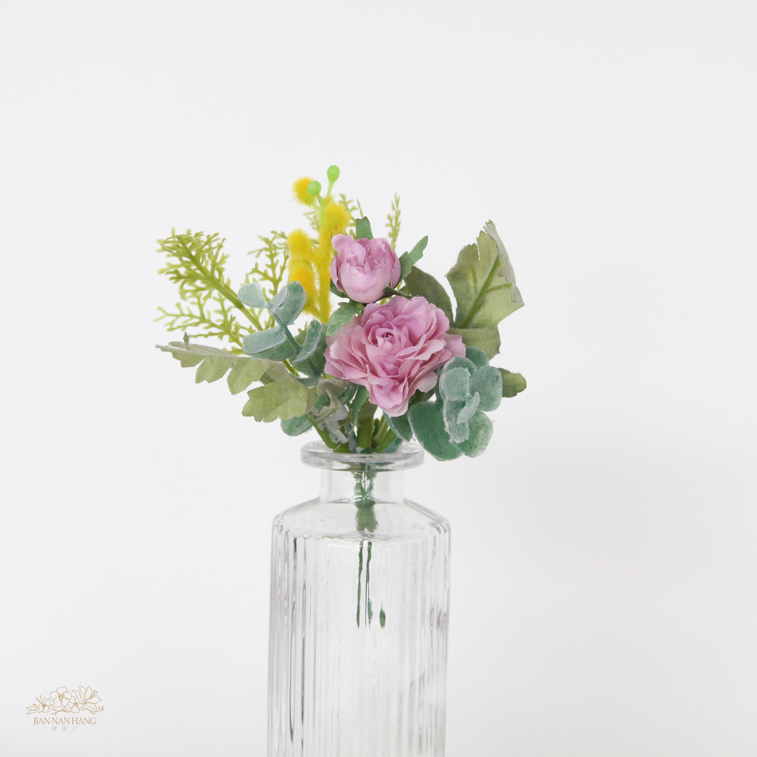 人造花 含羞草玫瑰混合灌木 3色