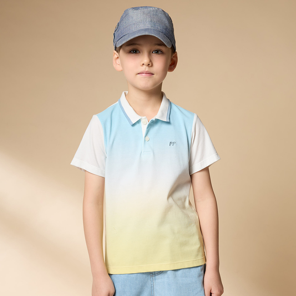 PIPPY 碧海藍天漸層翻領短袖上衣 藍