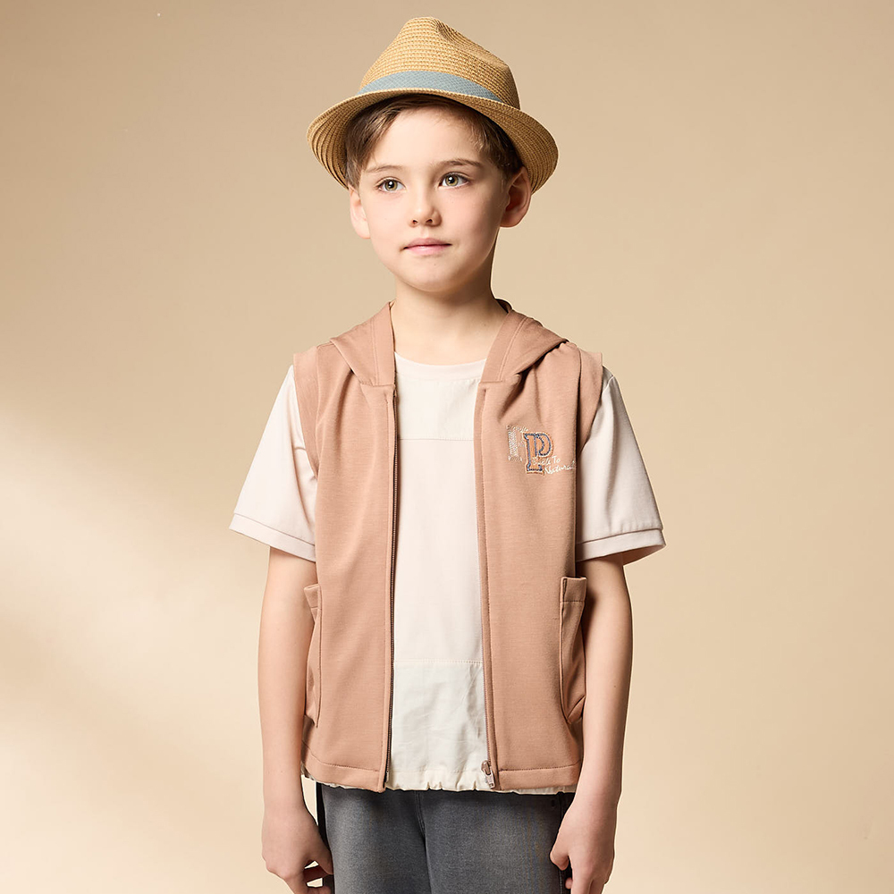 PIPPY 休閒連帽針織LOGO背心 棕