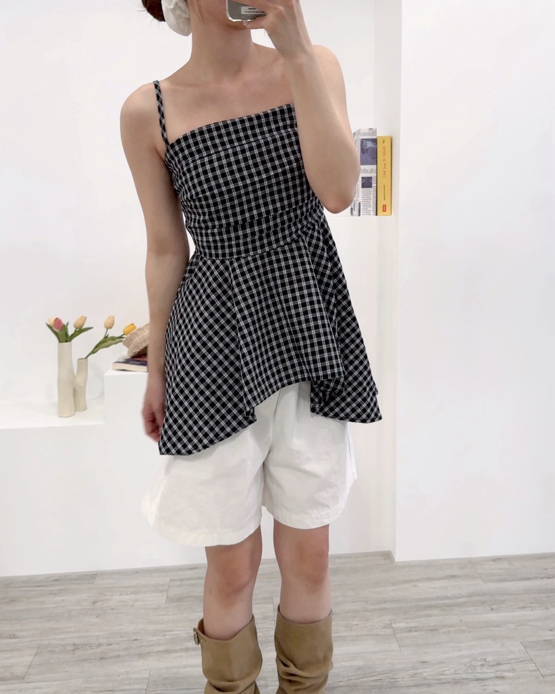 法朵Fado shop｜格紋不規則吊帶背心 1705015 三色