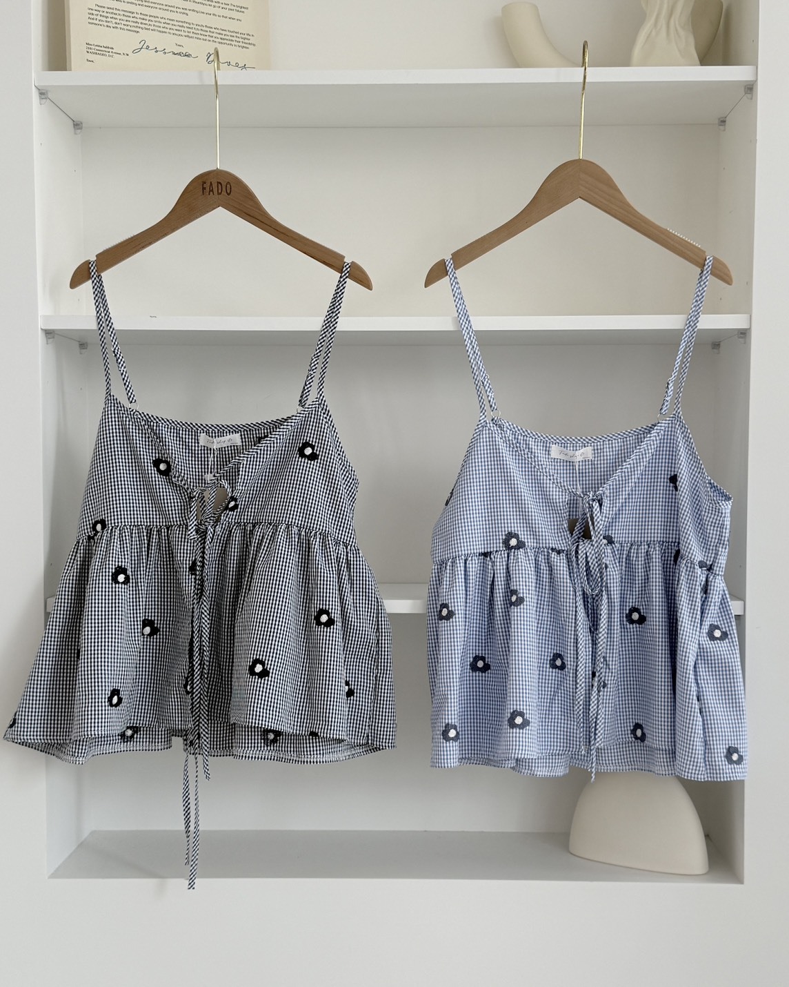 法朵Fado shop｜格紋小花刺繡吊帶背心 1705017 兩色