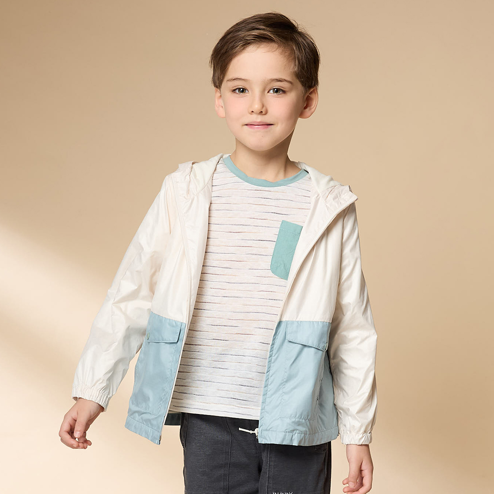 PIPPY 簡約拼接大口袋連帽風衣外套 綠