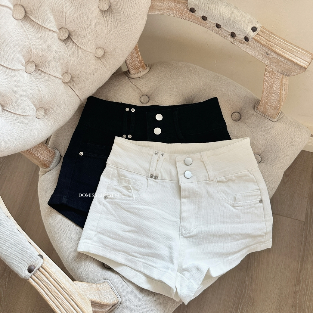 【百搭升級】DOMISS雙釦高腰A字牛仔短褲-3色 (現+預)