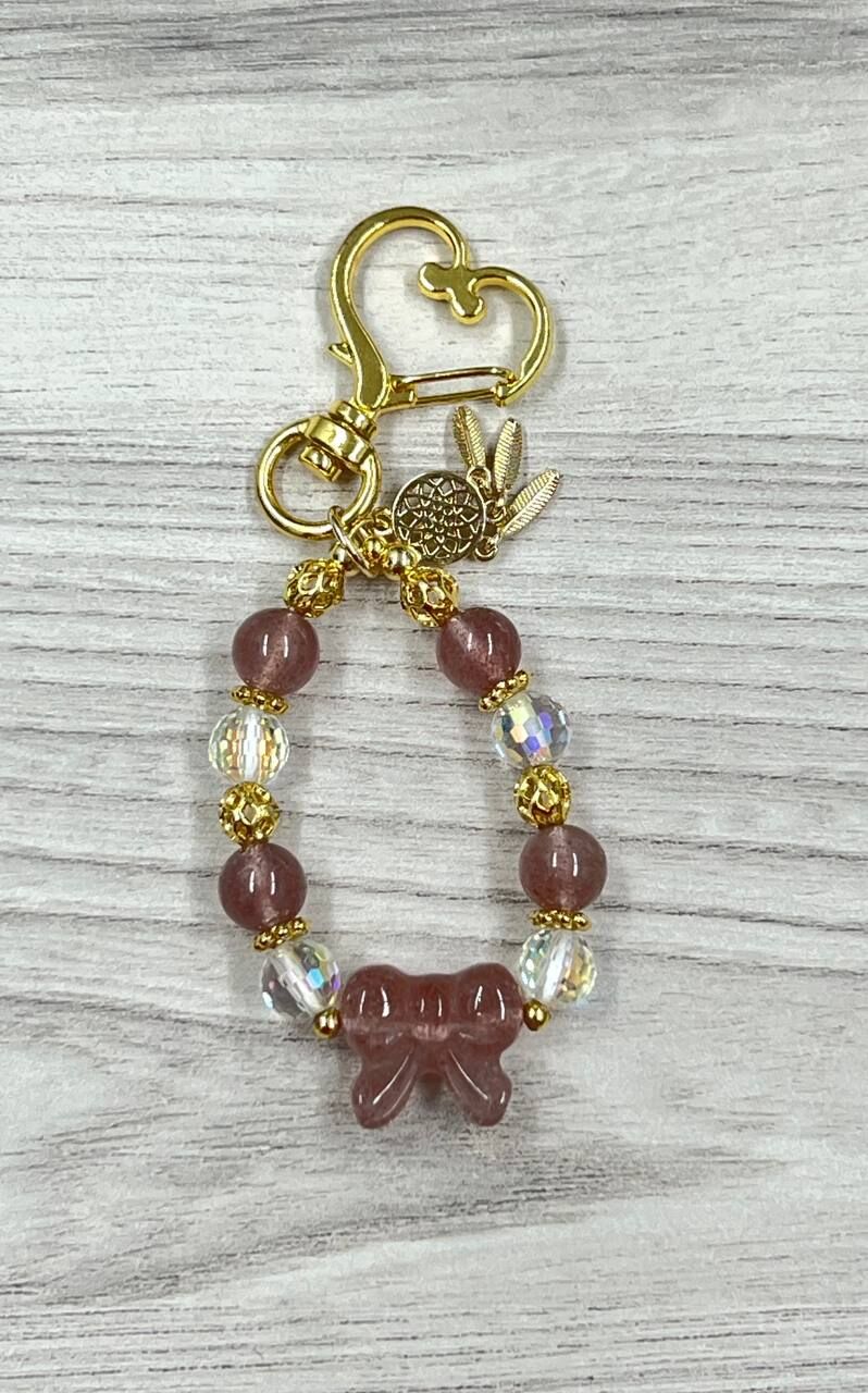 [S] GEMZ & CO ZBB STRAWBERRY QUARTZ RIBBON BAG CHARM, C73 (C73)