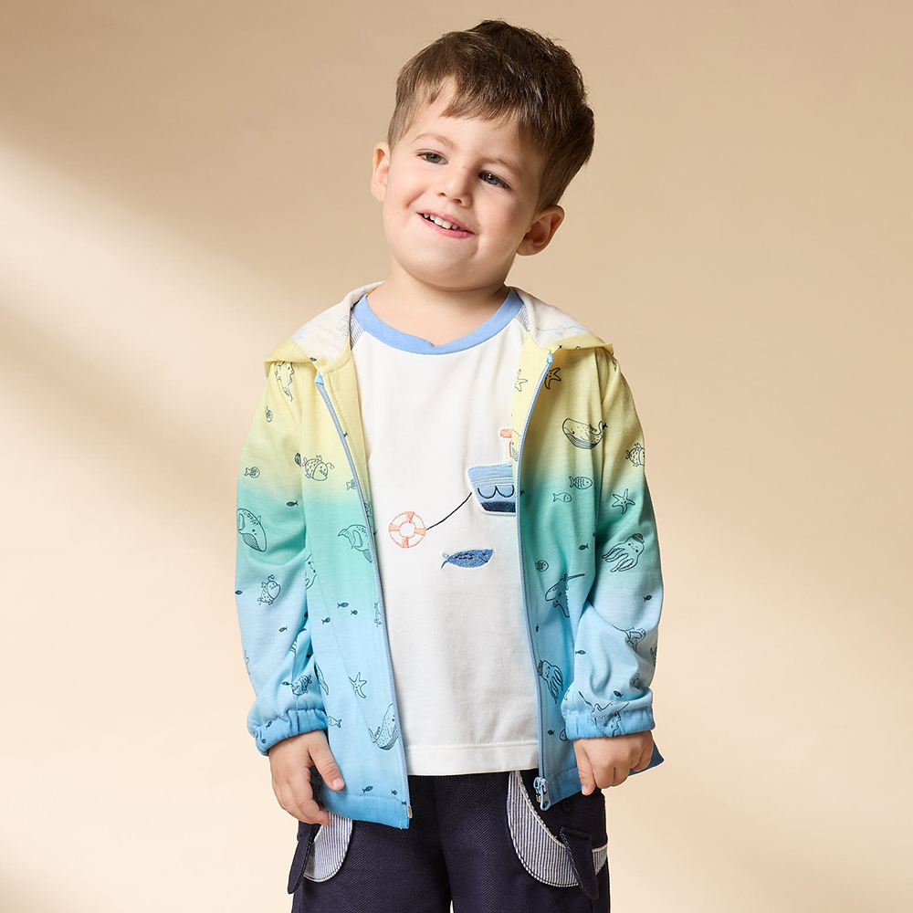 PIPPY 優遊海洋生物漸層連帽外套 藍綠