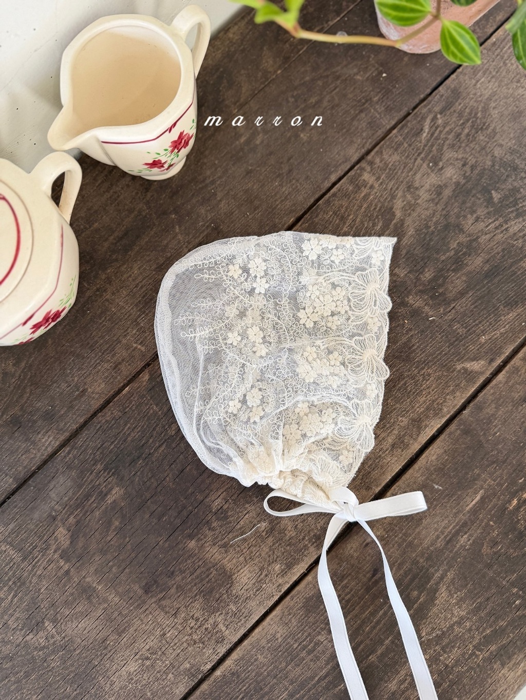 正韓夏marron 兩色浪漫夏花蕾絲帽