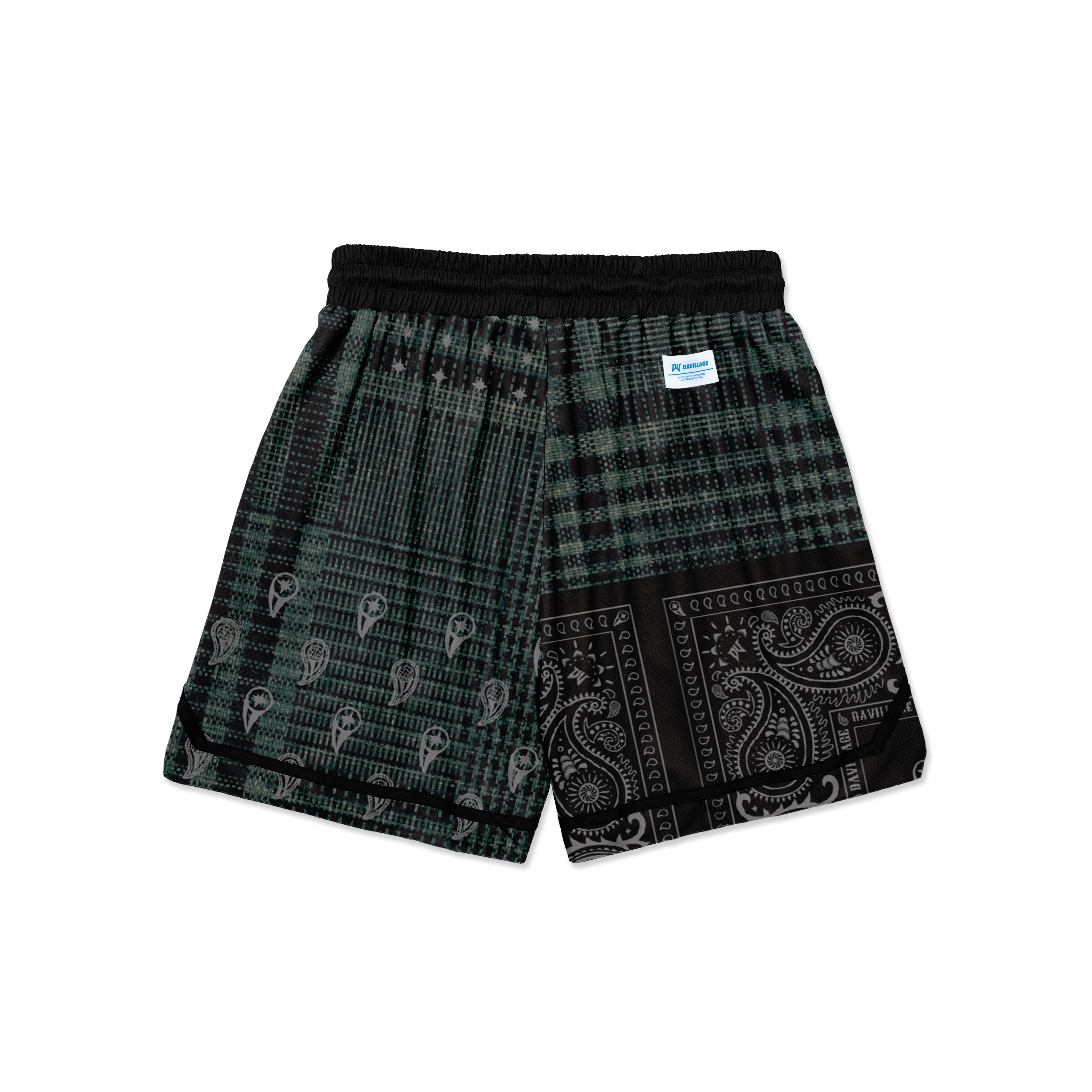 DA VILLAGE】Retro Patchwork Paisley Pattern Shorts｜Blac