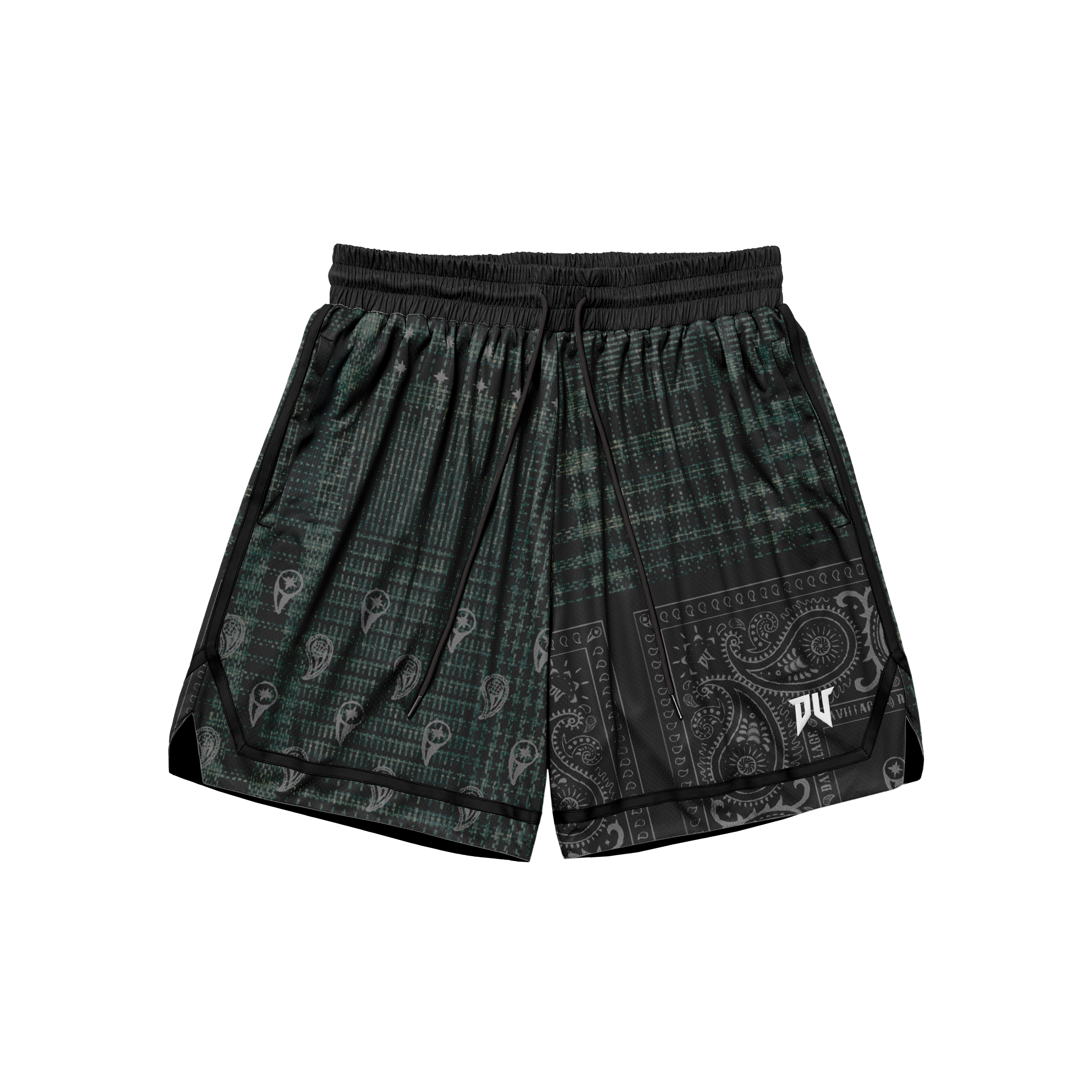 DA VILLAGE】Retro Patchwork Paisley Pattern Shorts｜Blac