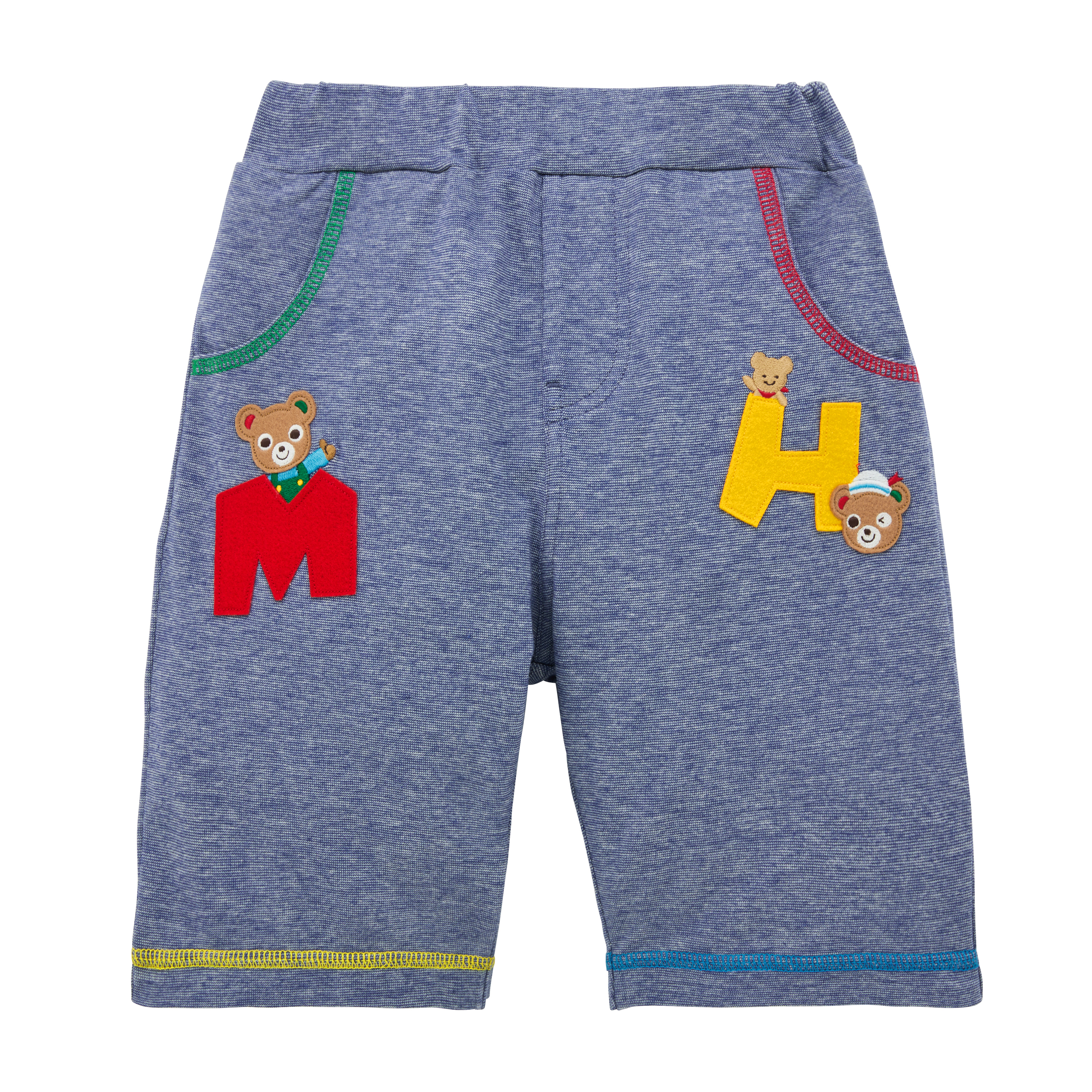 普奇熊 MH LOGO彈性七分褲-藍色