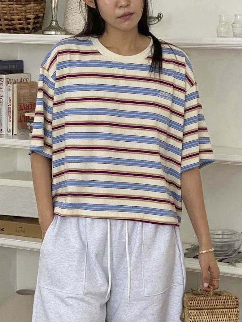 怎麼搭都不會出錯★夏日清新條紋寬鬆T恤