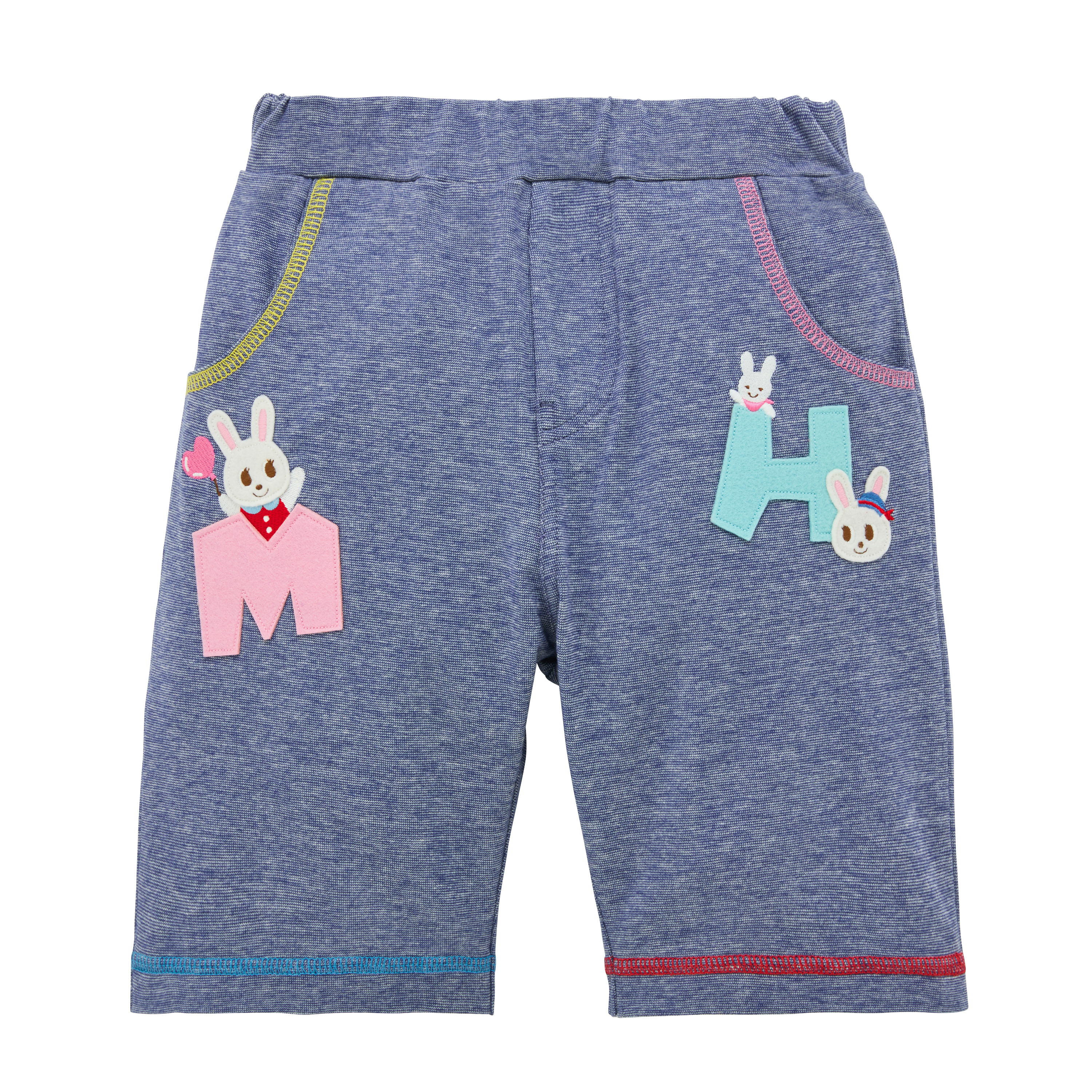 舞颯兔 MH LOGO彈性七分褲-藍色