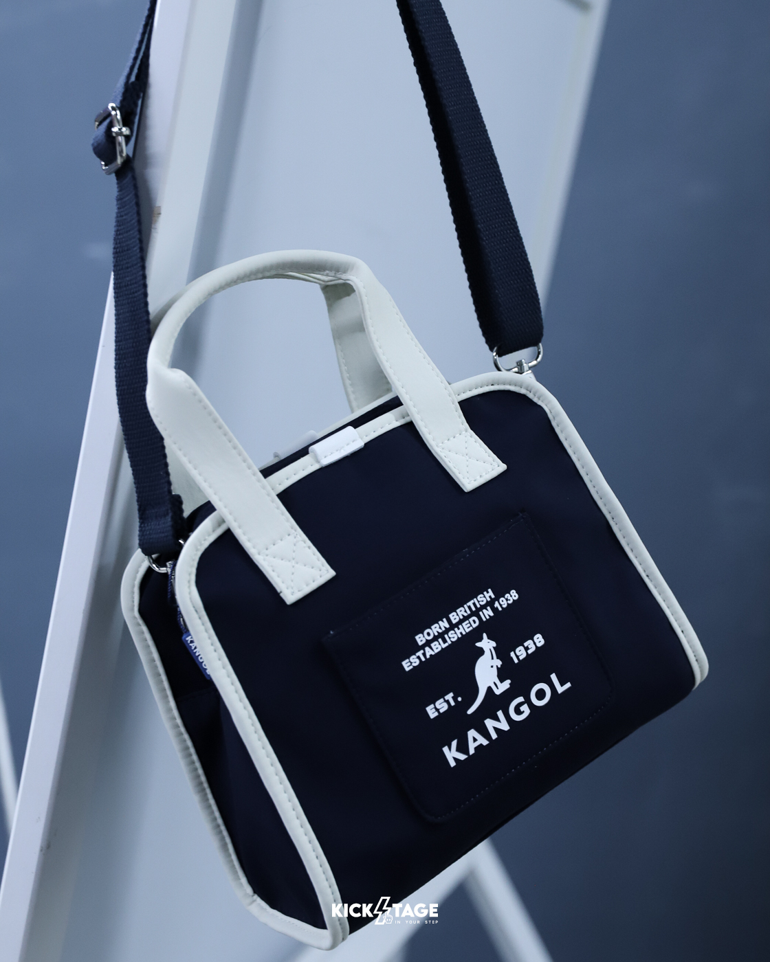 KANGOL PANTS 藍色 英國 休閒 輕量 拉鍊 可調節 手提包 吐司包 小方包 側背包【6625170580】