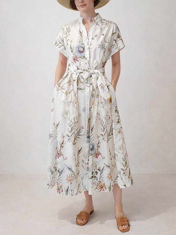 Eleventy  印花綁帶落肩洋裝