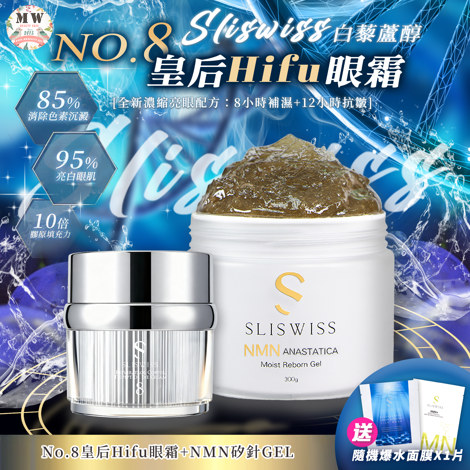 Sliswiss NO. 8號皇后HIFU眼霜 + 白藜蘆醇矽針GEL